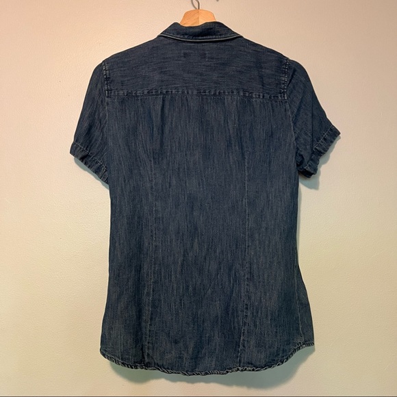 Cotton & Linen Short Sleeve Button-Up Top with Peter Pan Collar, Size 2 - Picture 4 of 4